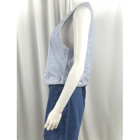 Vintage 90's ‘Solutions!’ Blue Striped Garden Seeds Patchwork Vest - S/M - Picture 4 of 6